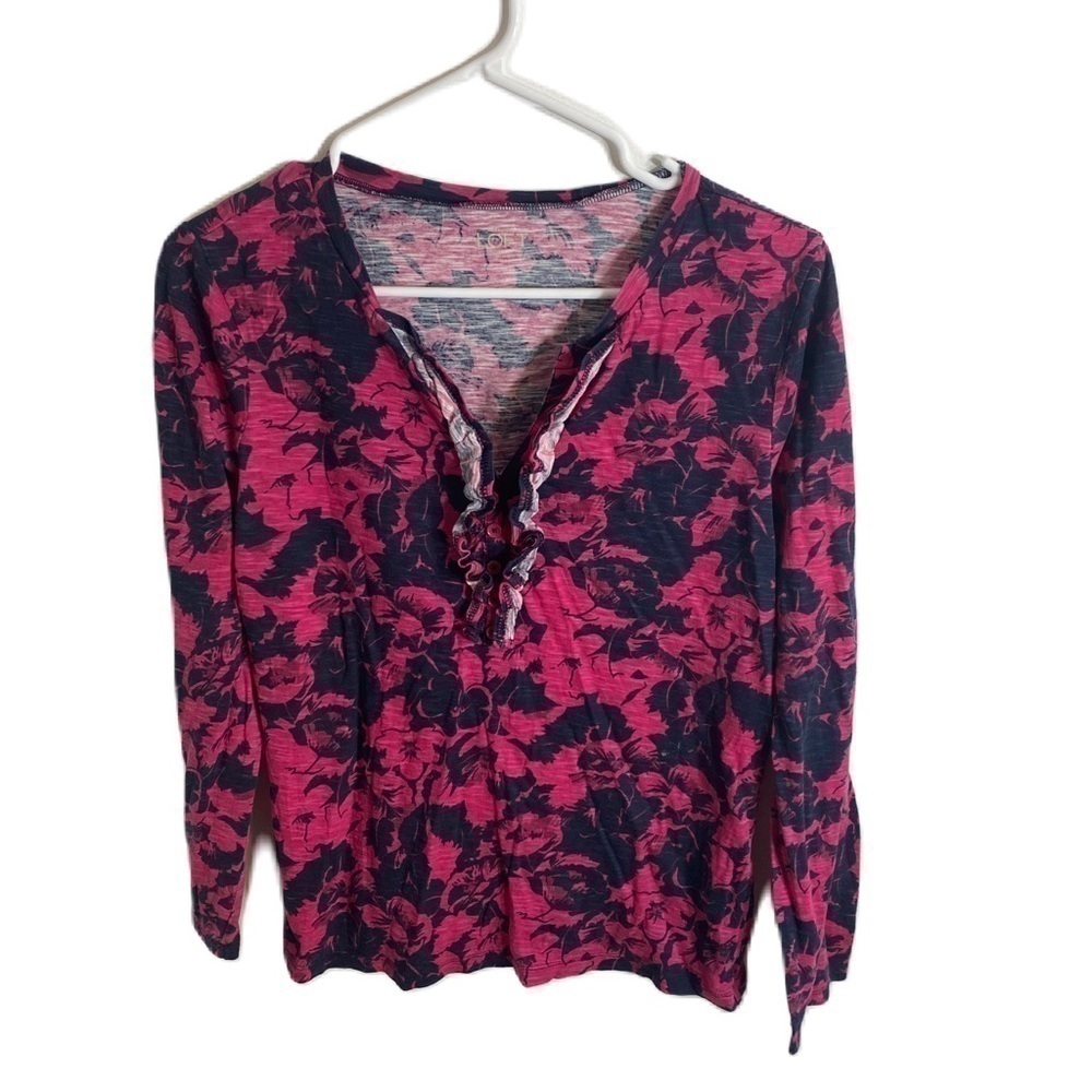 Loft Floral Blouse Top Pink Blue Long Sleeve Women’s Shirt